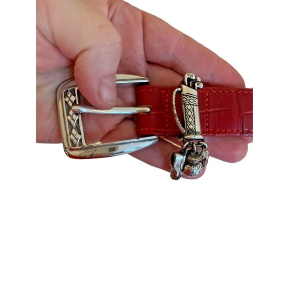 Brighton Golf Charm Croc Embossed Red LEATHER Belt Medium 30 Excellent - Picture 4 of 6